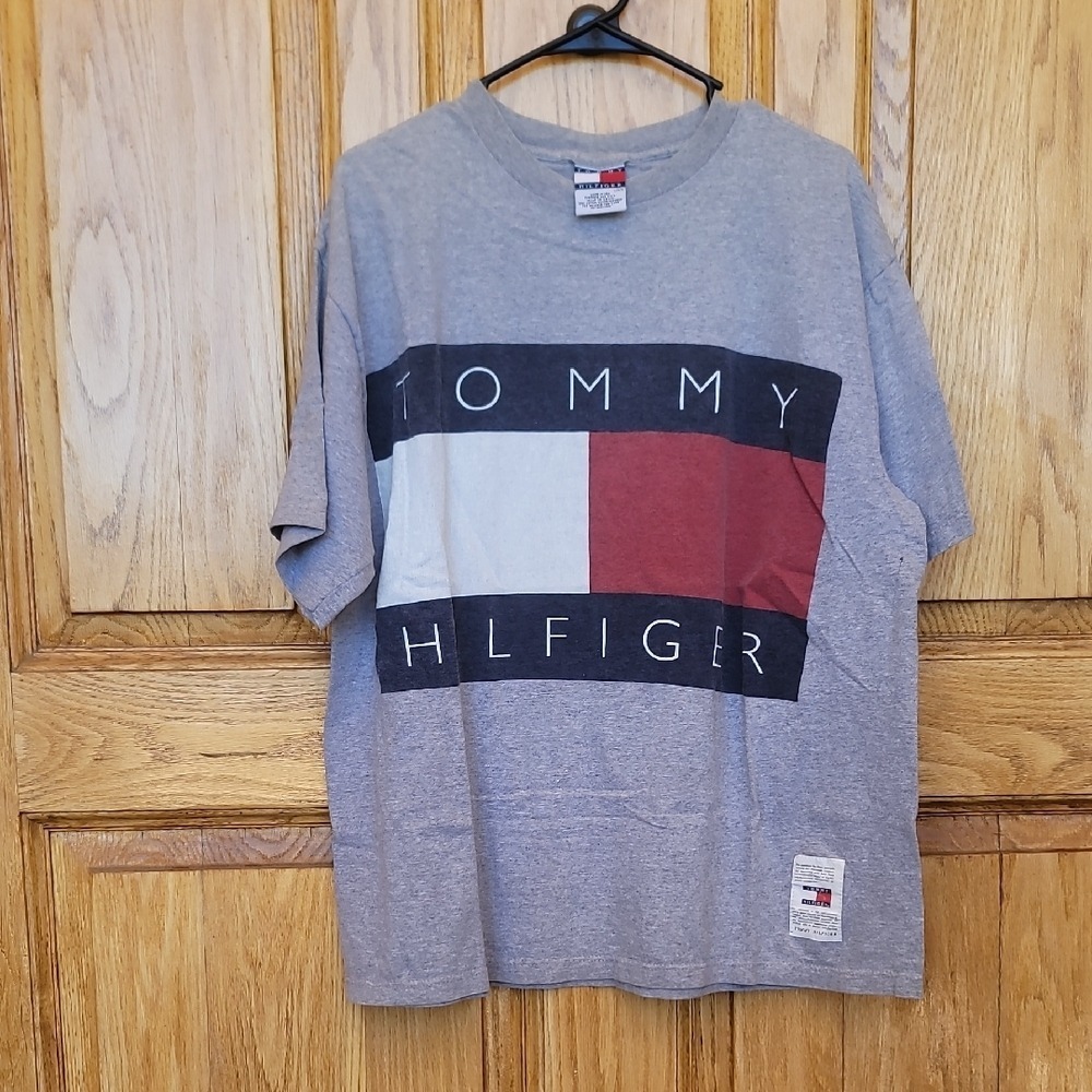 Tommy Hilfiger Gray T-Shirt with Red and White Logo